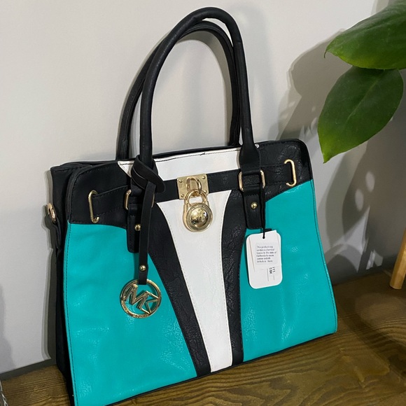 michael Michelle Handbags - NWT Michael & Michelle Teal, Black, and White purse